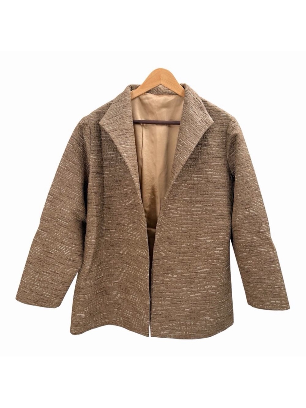 Vintage Custom Made Brown Jacquard Silk Textured Blazer Evening Jacket Womens 2X
